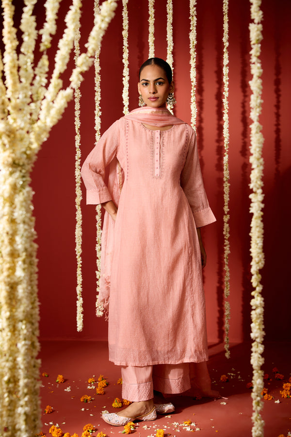 Cotton Kota Doria Dupatta - Pink