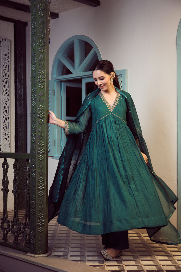 Chanderi Parallel - Green