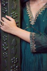 Chanderi Hand Embroidered Kurta - Green