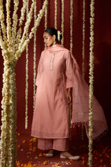 Chanderi Hand Embroidered Kurta - Pink