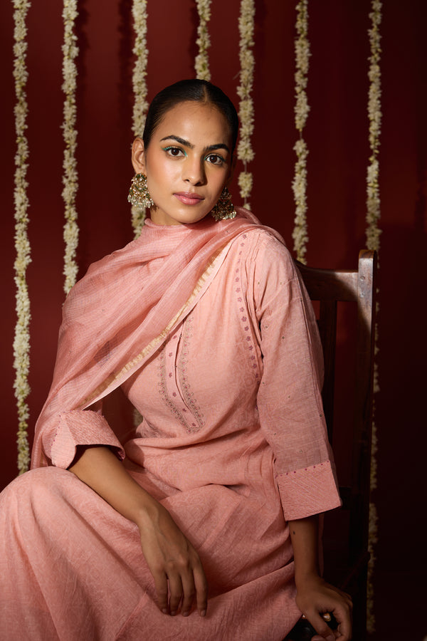 Cotton Kota Doria Dupatta - Pink