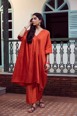 Silk Hand Embroidered Kaftan - Rust