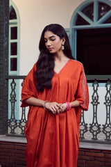 Silk Hand Embroidered Kaftan - Rust