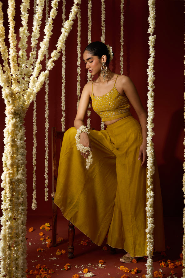 Chanderi Cape Top with Parallel - Yellow