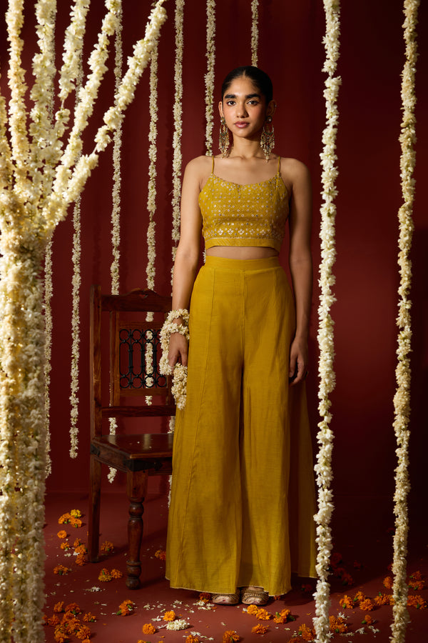 Chanderi Cape Top with Parallel - Yellow
