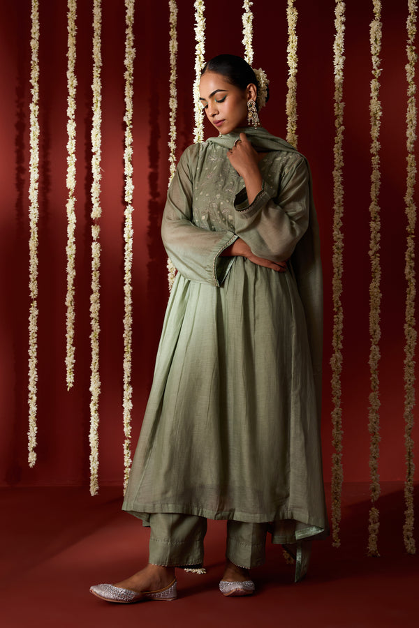 Chanderi Dupatta - Green