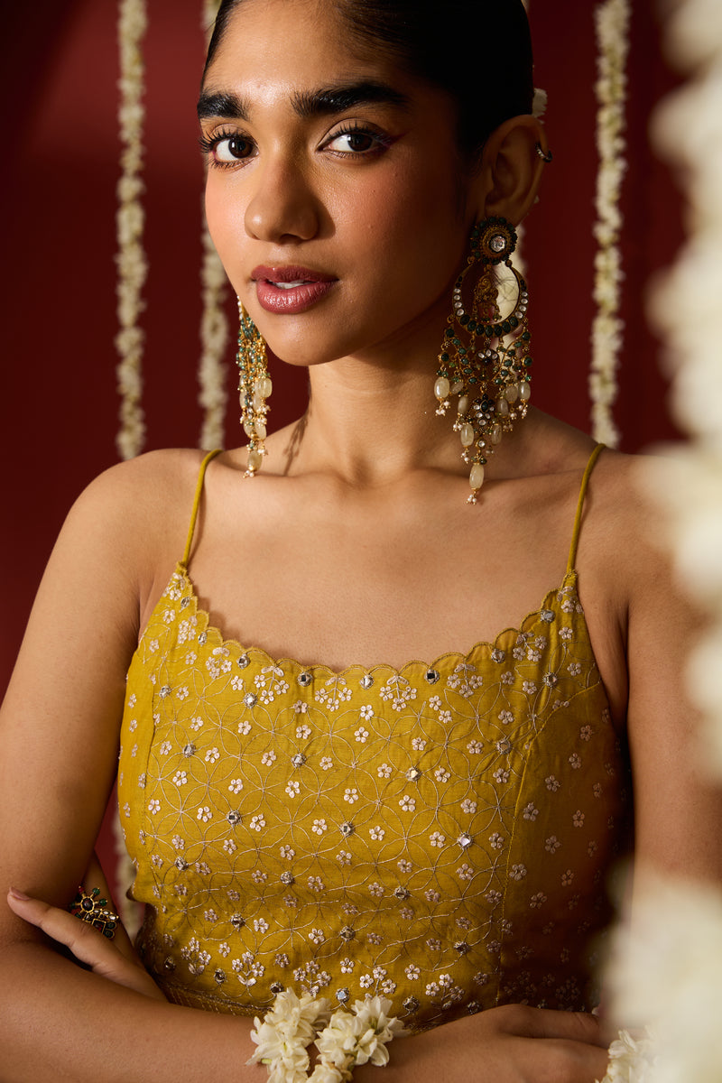 Chanderi Cape Top with Parallel - Yellow