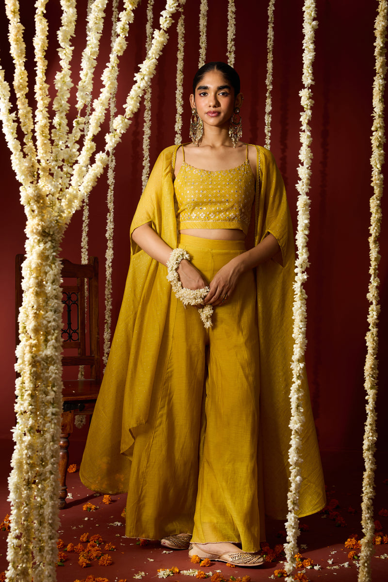 Chanderi Cape Top with Parallel - Yellow
