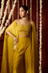 Chanderi Cape Top with Parallel - Yellow