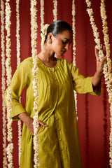 Chanderi Hand Embroidered Kurta - Green