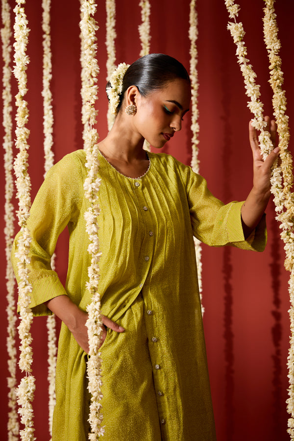 Chanderi Hand Embroidered Kurta - Green