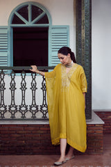 Chanderi Hand Embroidered Kaftan - Yellow