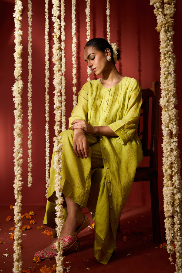Chanderi Hand Embroidered Kurta - Green