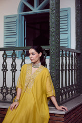 Chanderi Hand Embroidered Kaftan - Yellow