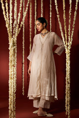 Chanderi Hand Embroidered Kurta - Beige