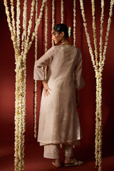 Chanderi Hand Embroidered Kurta - Beige