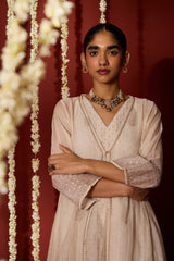 Chanderi Hand Embroidered Kurta - Beige