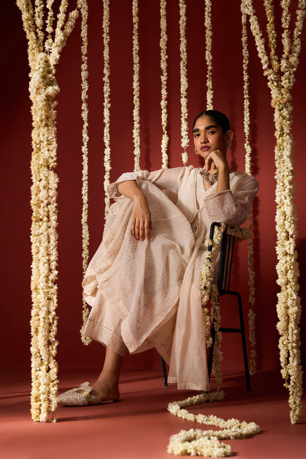 Chanderi Hand Embroidered Kurta - Beige