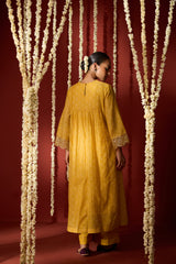 Chanderi Hand Embroidered Kurta - Yellow