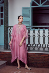 Chanderi Hand Embroidered Kaftan - Pink