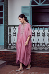 Chanderi Hand Embroidered Kaftan - Pink