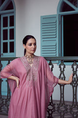 Chanderi Hand Embroidered Kaftan - Pink