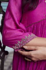 Chanderi Hand Embroidered Kurta - Purple
