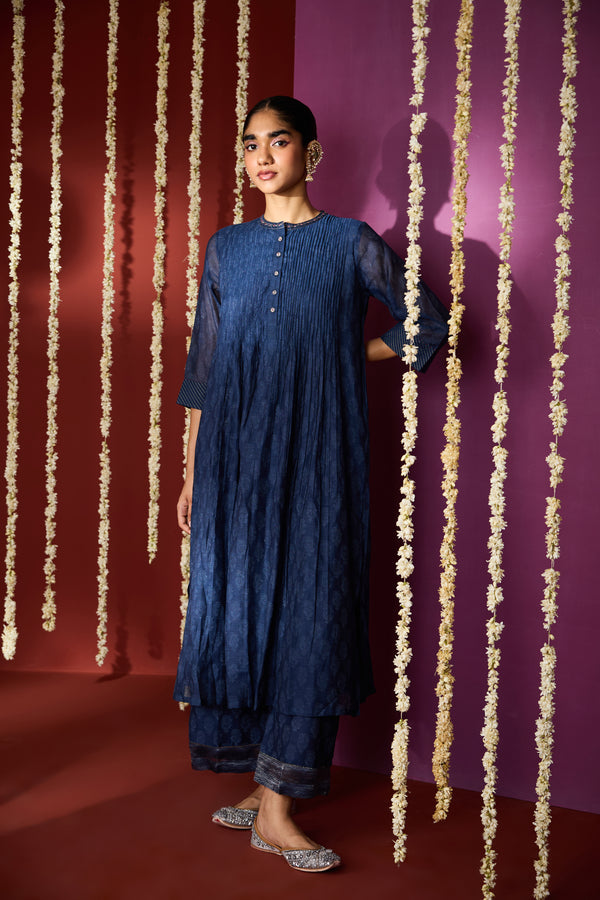 Chanderi Hand Embroidered Kurta - Blue