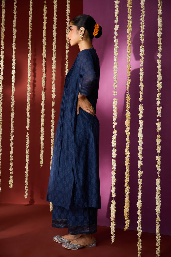 Chanderi Hand Embroidered Kurta - Blue