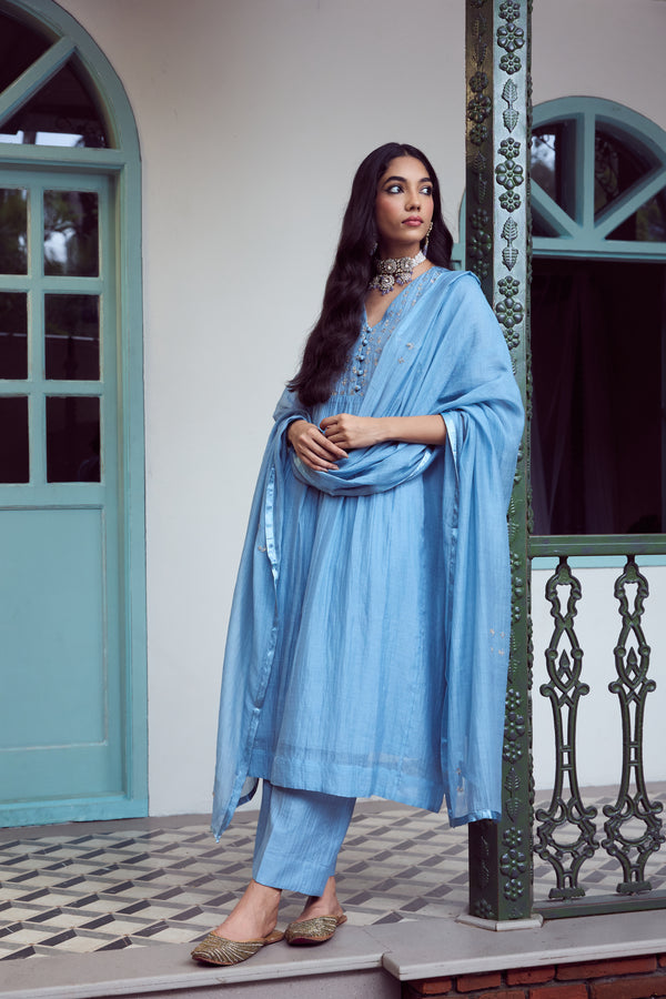 Chanderi Parallel - Blue
