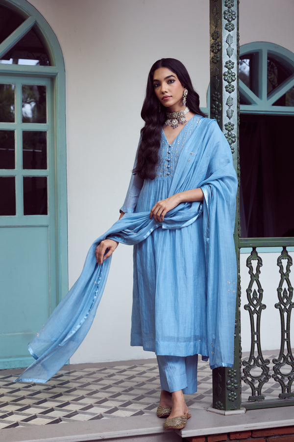 Chanderi Dupatta - Blue