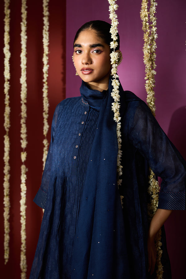 Cotton Kota Doria Dupatta - Blue