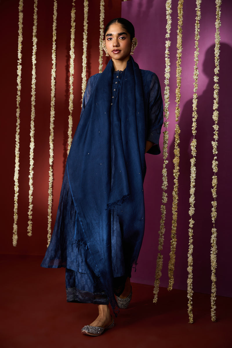 Cotton Kota Doria Dupatta - Blue