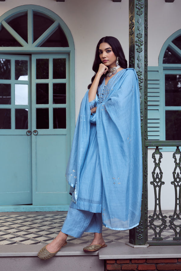 Chanderi Dupatta - Blue