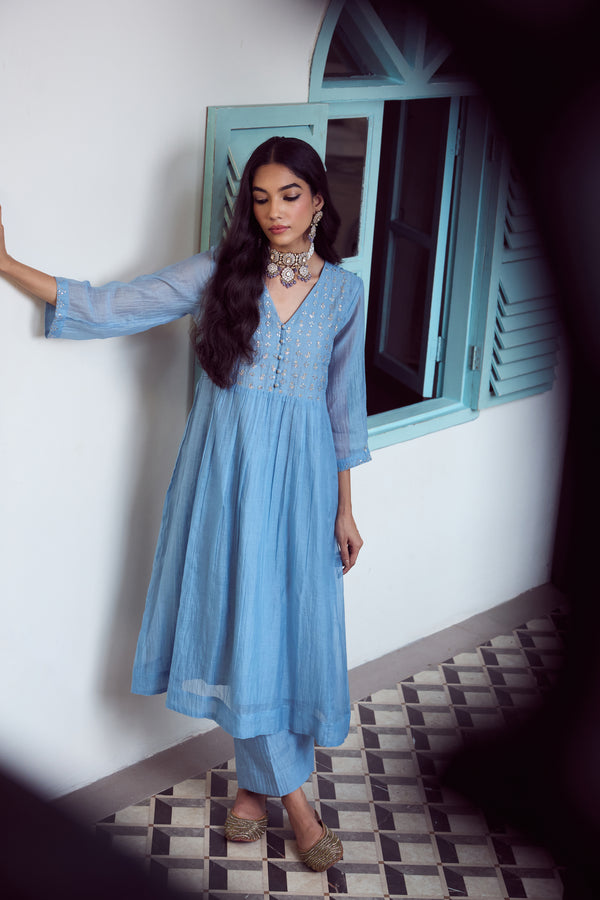 Chanderi Parallel - Blue