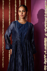 Silk Kota Shrug With Chanderi Slip Kurta - Blue