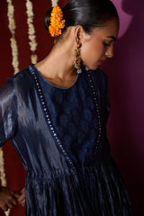 Silk Kota Shrug With Chanderi Slip Kurta - Blue