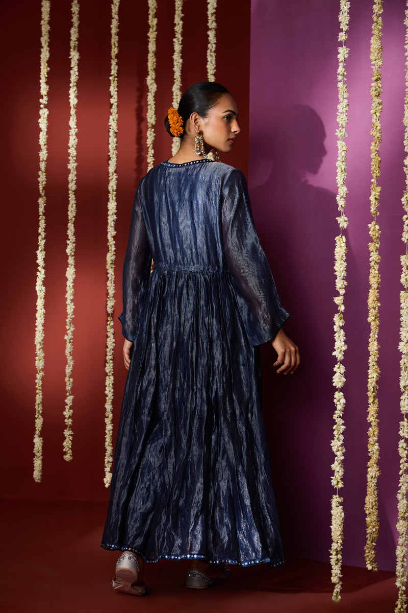 Silk Kota Shrug With Chanderi Slip Kurta - Blue