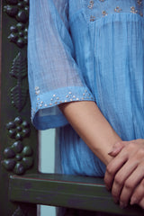 Chanderi Hand Embroidered Kurta - Blue