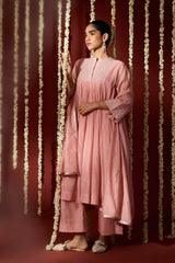 Chanderi Hand Embroidered Kurta - Pink