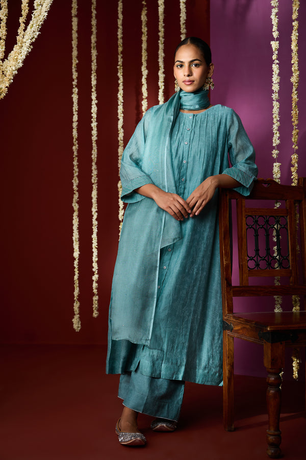 Cotton Kota Doria Dupatta - Blue