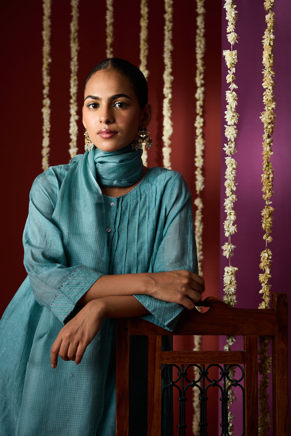 Cotton Kota Doria Dupatta - Blue