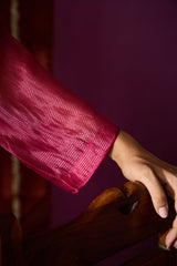 Silk Kota Shrug With Chanderi Slip Kurta - Pink