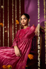 Silk Kota Shrug With Chanderi Slip Kurta - Pink