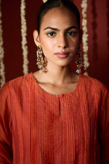 Chanderi Hand Embroidered Kurta - Orange