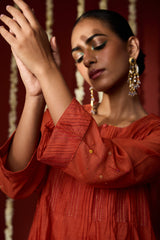 Chanderi Hand Embroidered Kurta - Orange