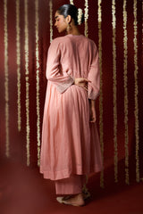 Chanderi Hand Embroidered Kurta - Pink