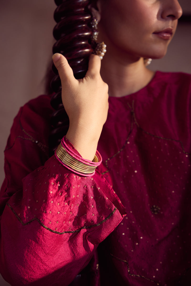 Dupion Silk Hand Embroidered Tunic - Pink