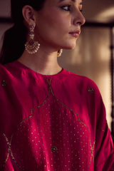 Dupion Silk Hand Embroidered Tunic - Pink