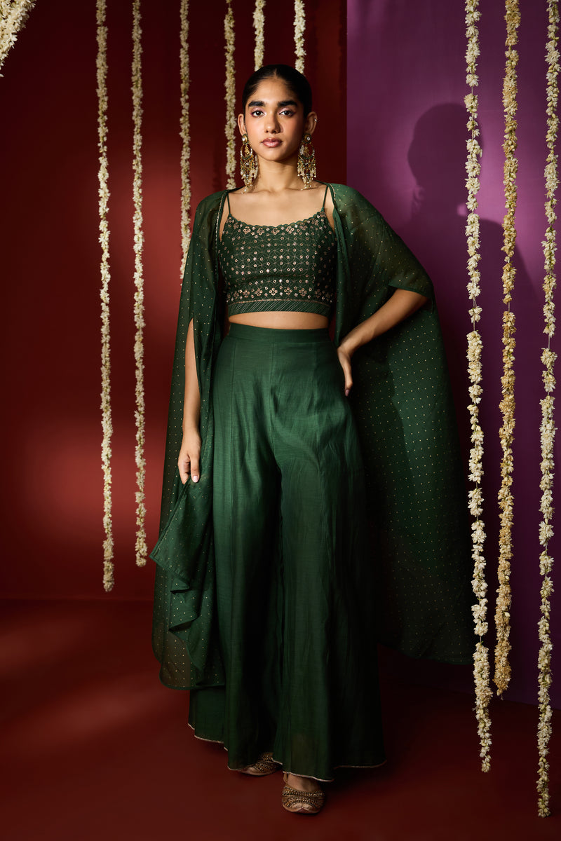 Chanderi Cape Top with Parallel - Green
